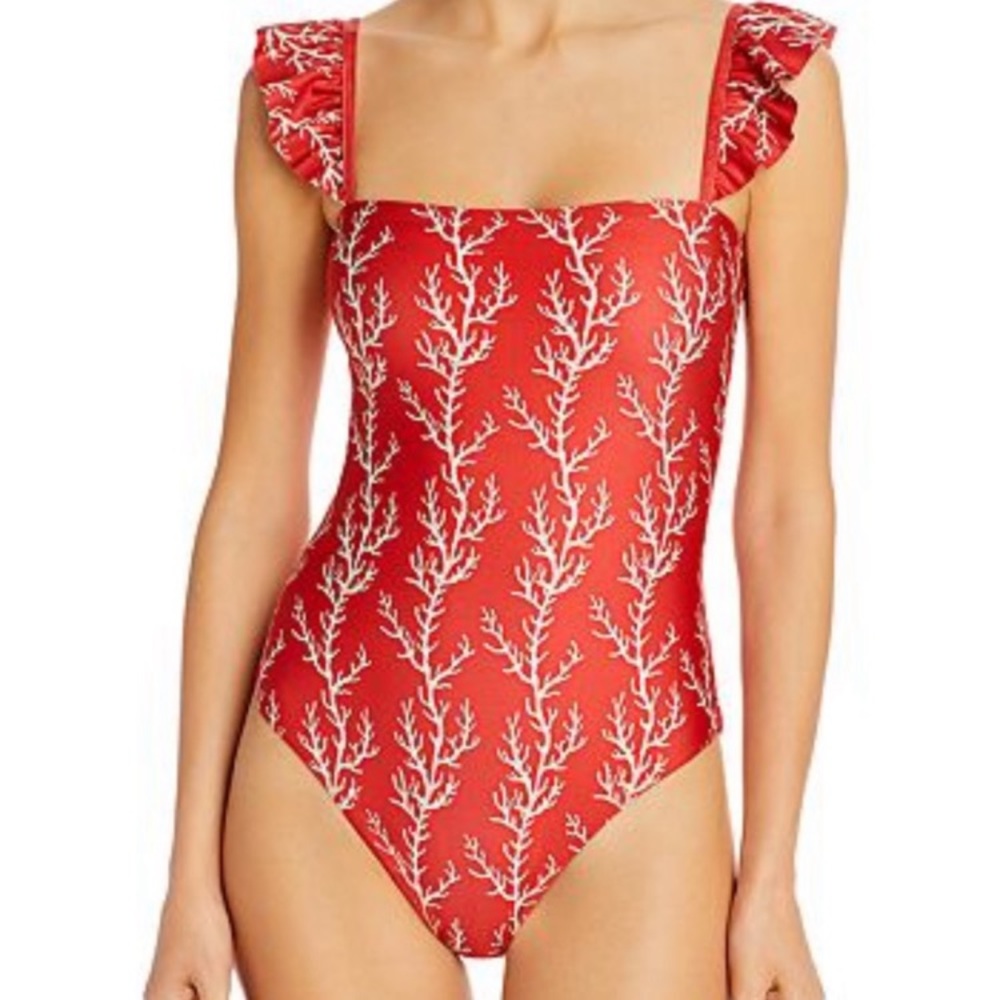 NWT Agua by Agua Bendita Red Coral Print One Piece Swimsuit Nativa Arrecife- XS